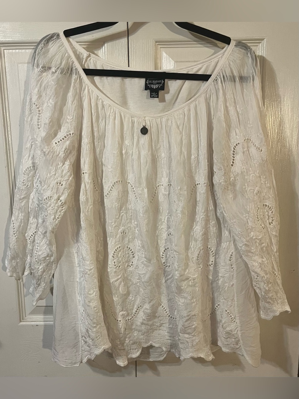 Le Marais Paris Boho Eyelet Peasant Tunic Off White Layered Made In Italy Size L